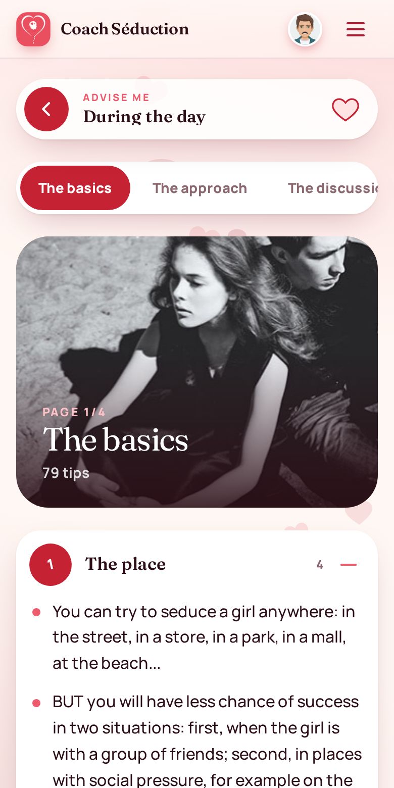 Advise me module: the basics page of the During the day theme and its 79 tips