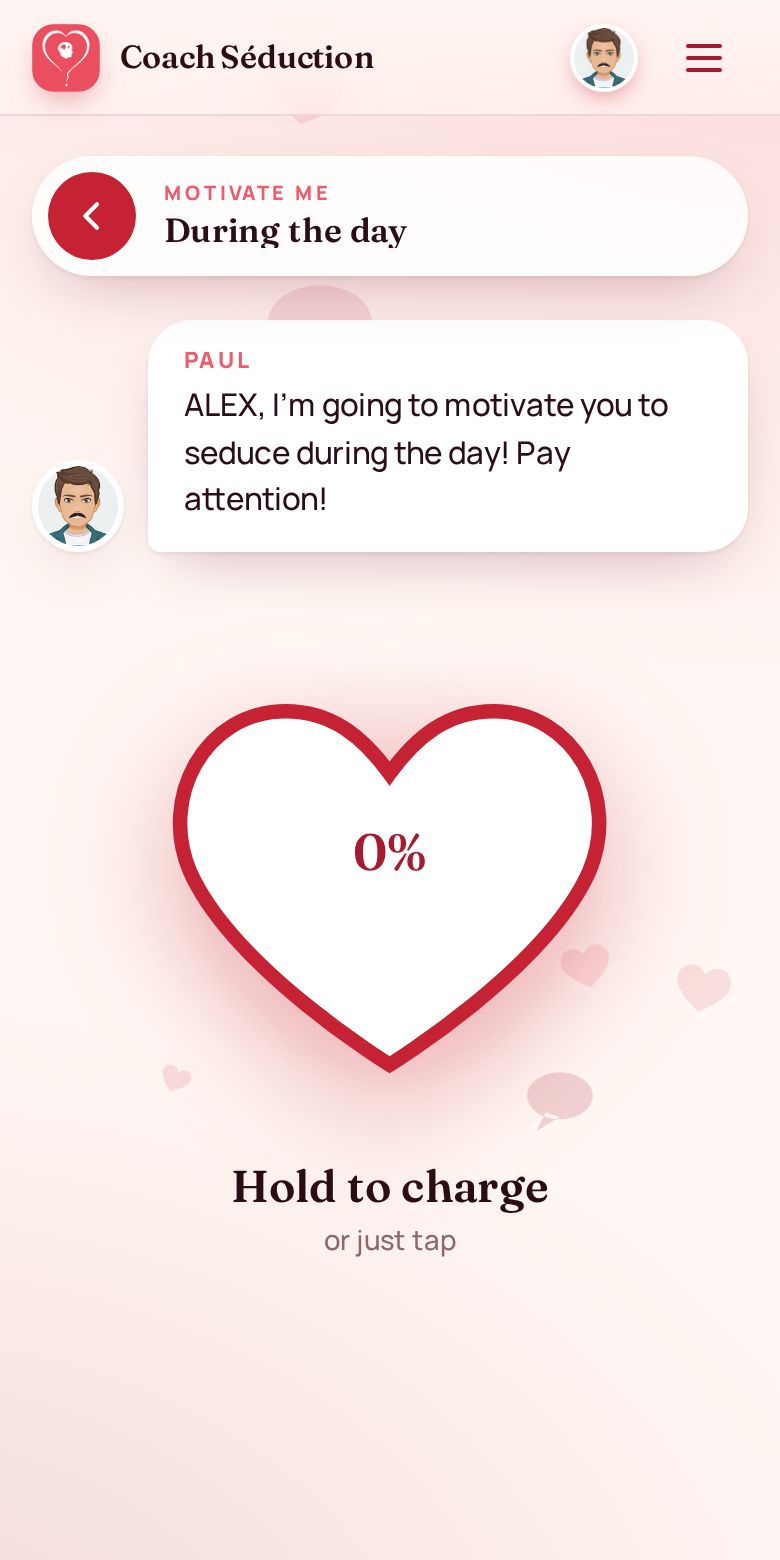 Motivate me module: a heart to hold down to charge a motivation boost