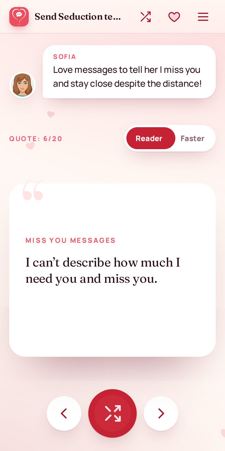 Bonus mode: a random message card to swipe to the next one